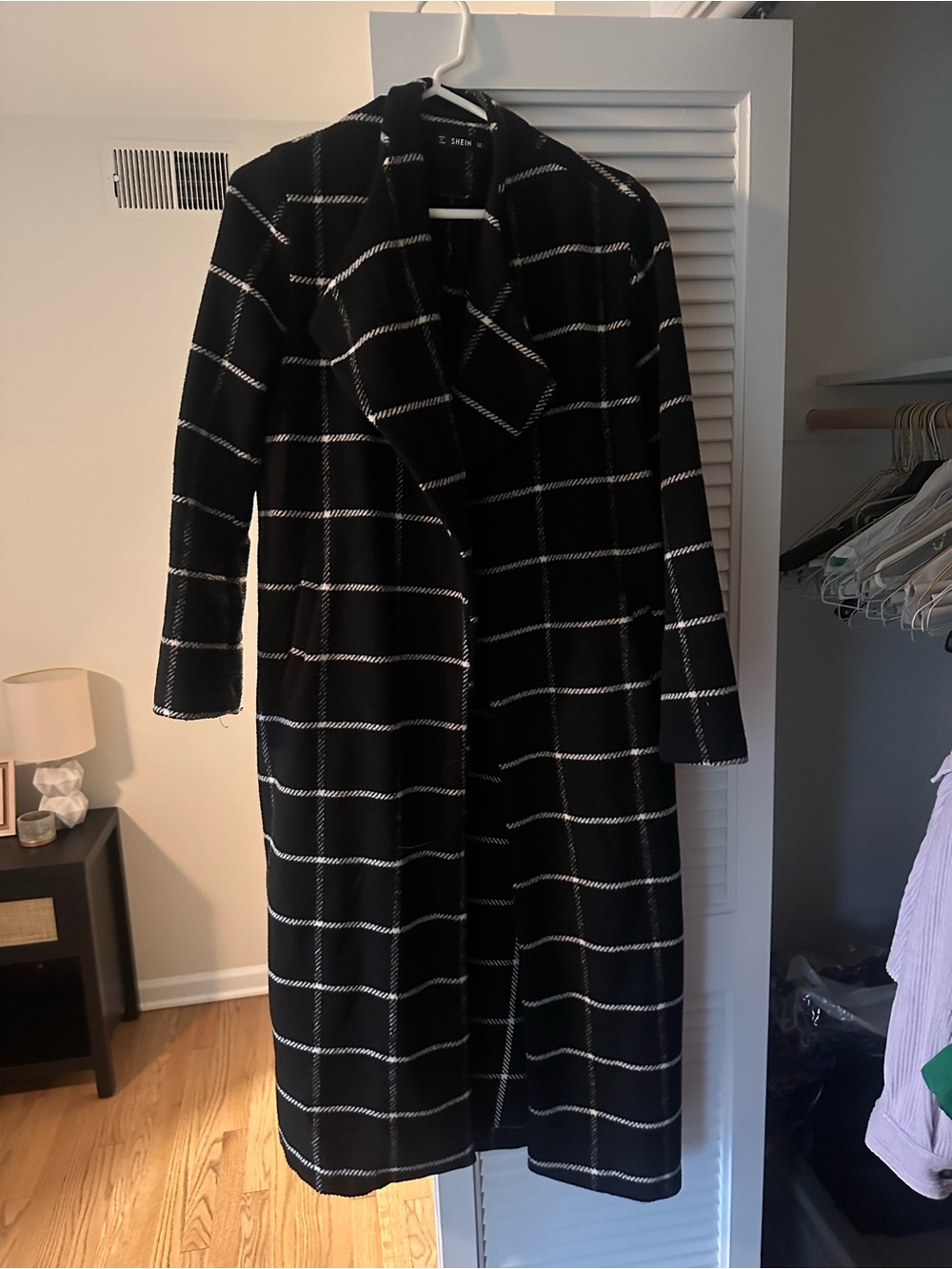 SHEIN Black Maxi Coat Dress with White Windowpane